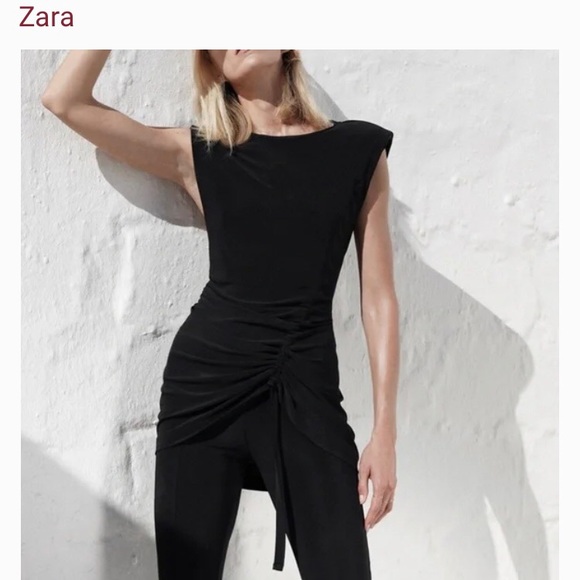 ZARA FLOWING RUSHED BLACK TUNIC TOP - Picture 11 of 11